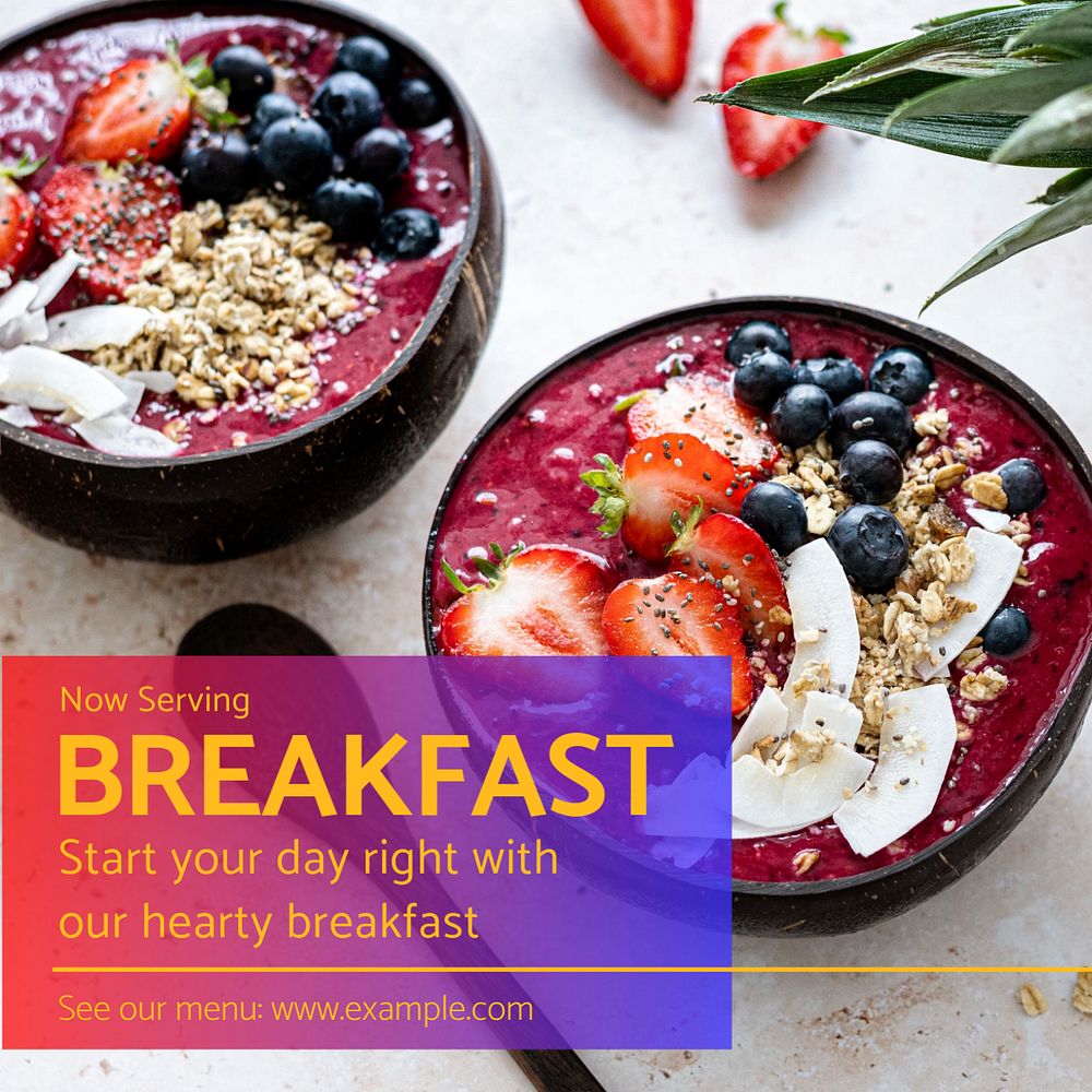 Breakfast restaurant ads Instagram post template, editable text