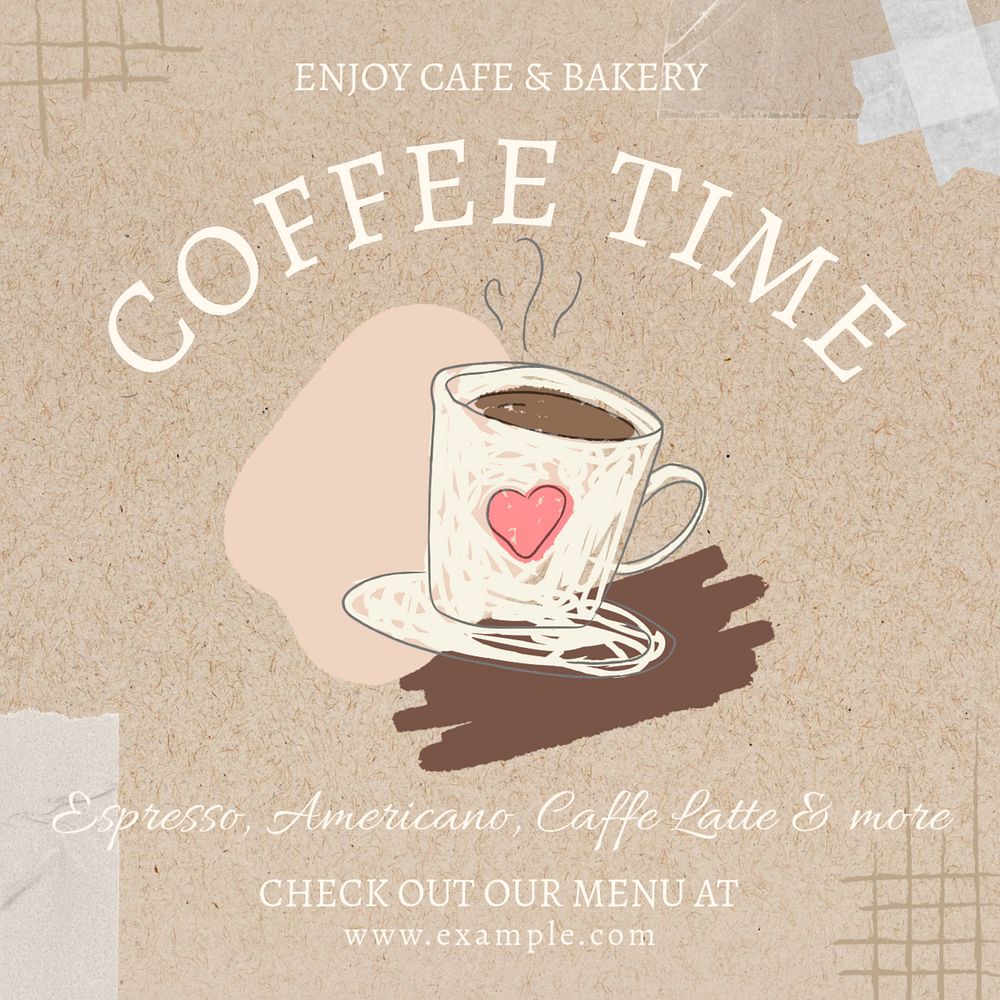 Coffee time Instagram post template, editable text