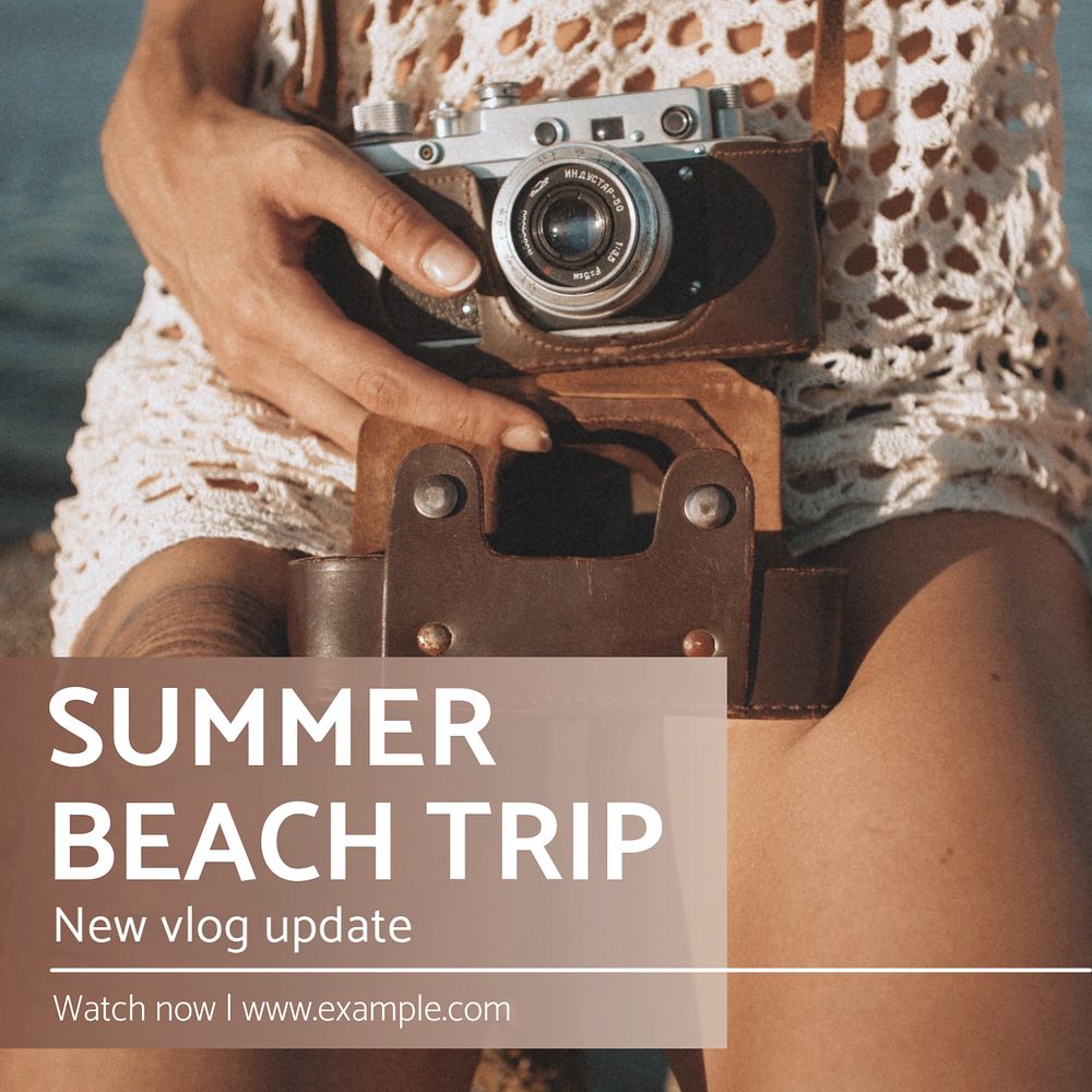 Summer beach trip Instagram post template, editable text