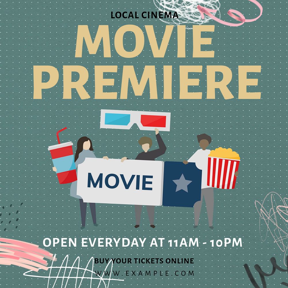 Movie premiere Instagram post template, editable text