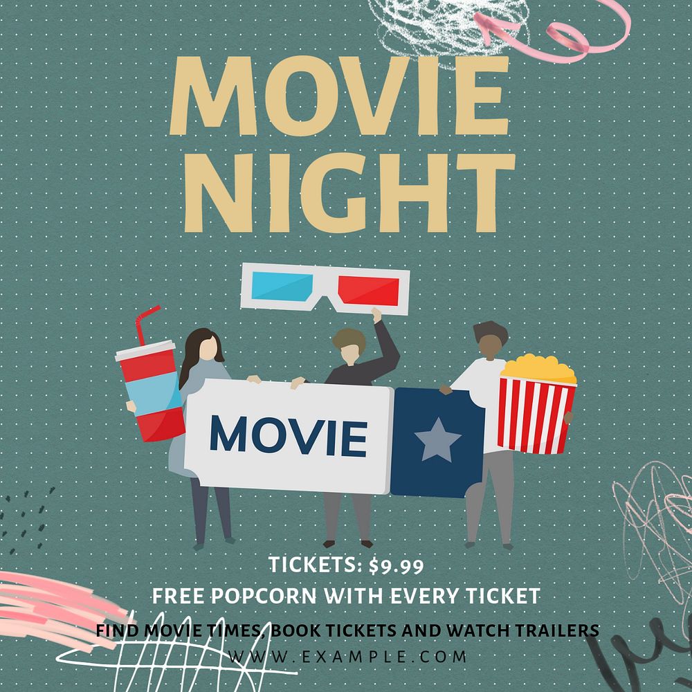 Movie night Instagram post template, editable text