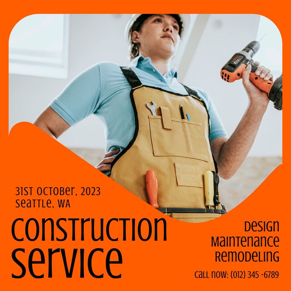 Construction service Instagram post template, editable text