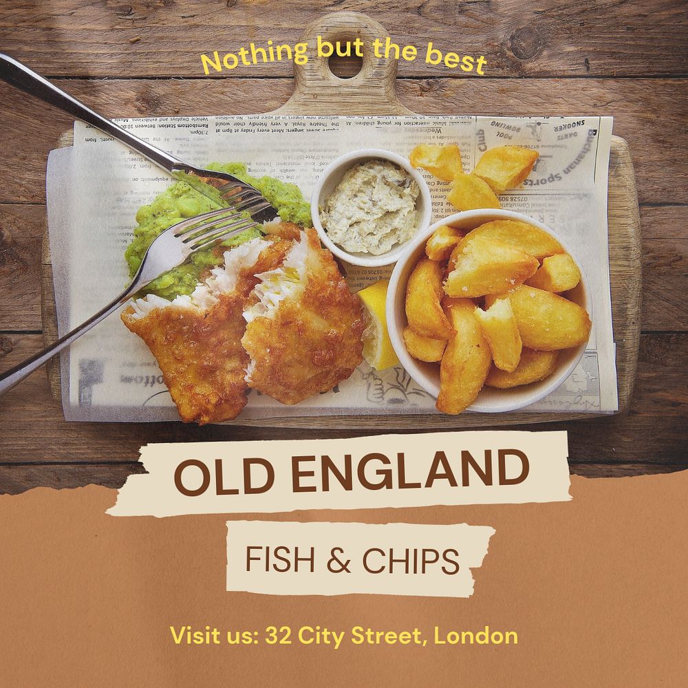 Fish and chips Instagram post template, editable text