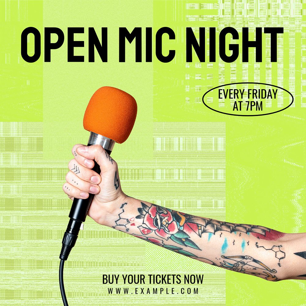 Open mic night Instagram post template, editable text