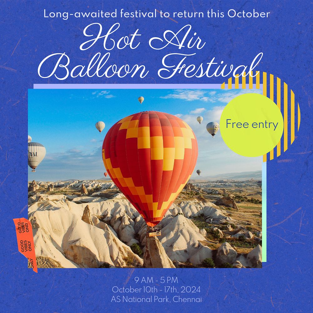 Balloon festival Instagram post template, editable text