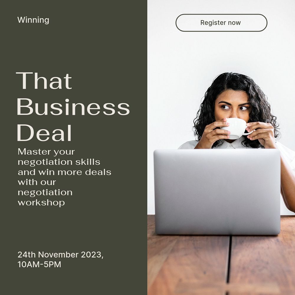 Business negotiation workshop Instagram post template, editable text