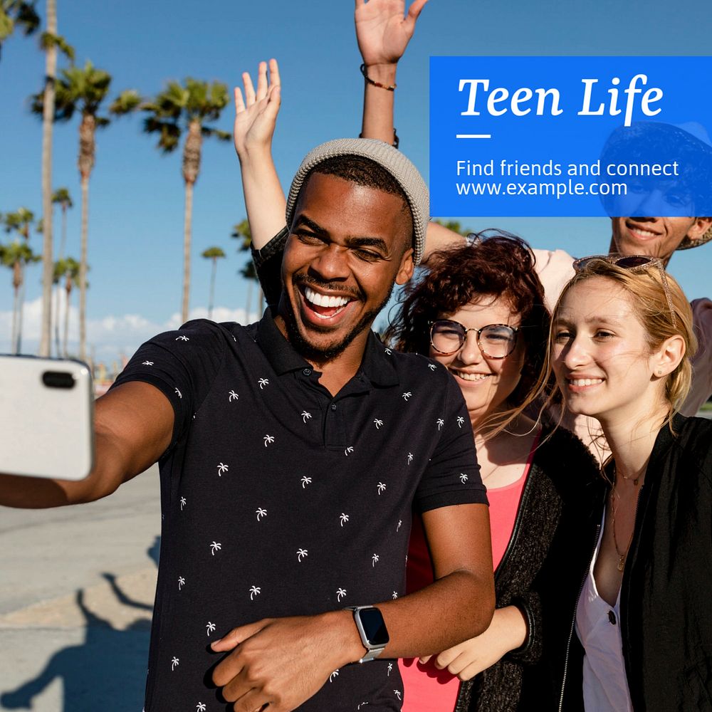 Teen life Instagram post template, editable text