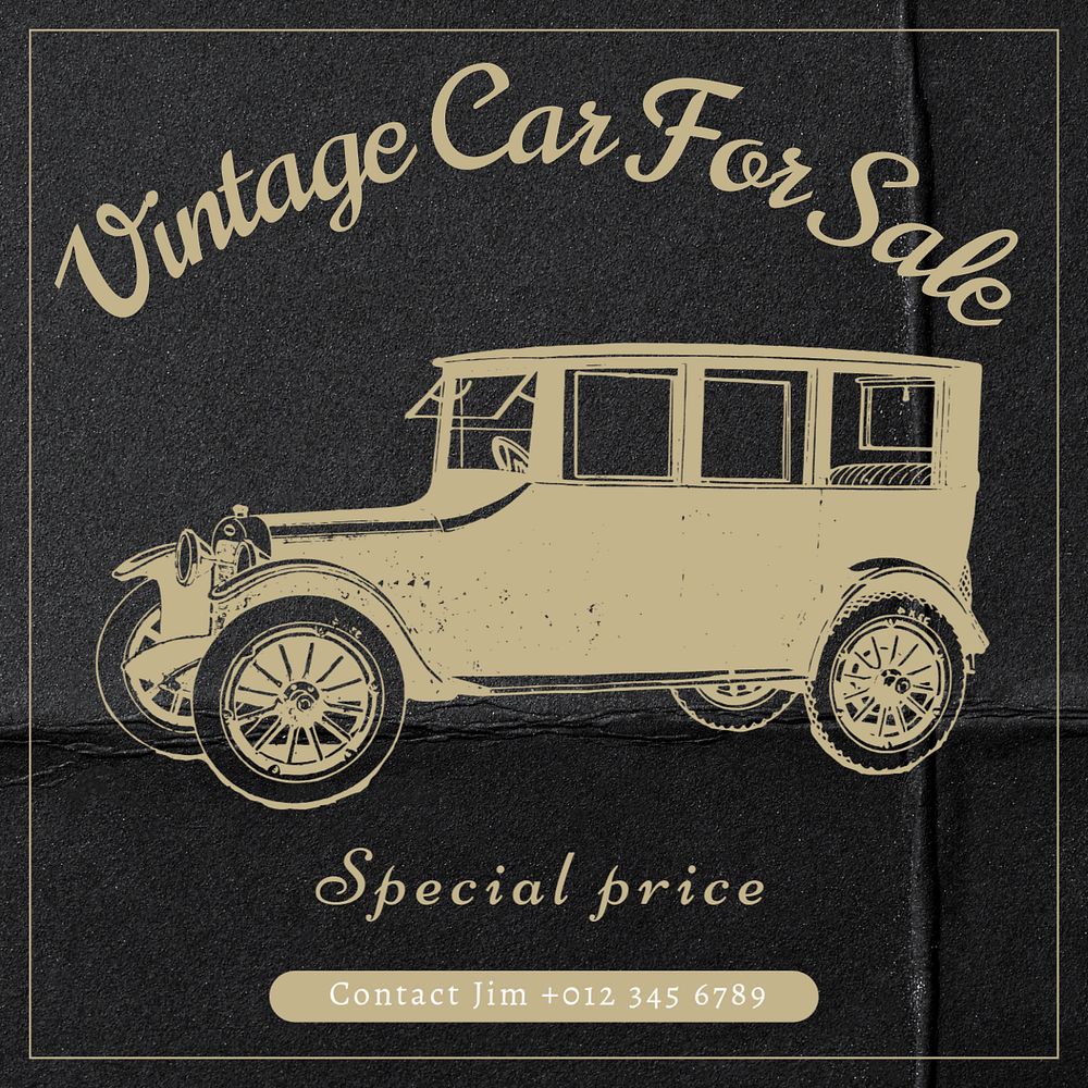 Vintage car sale Instagram post template, editable text