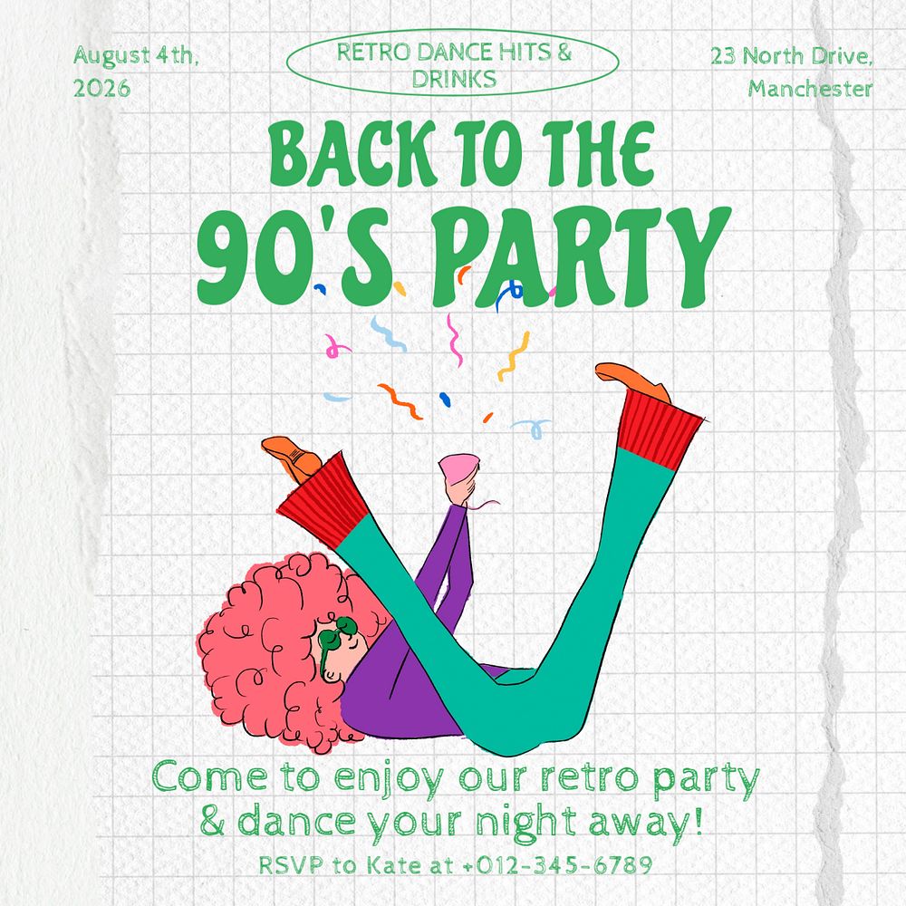 Retro party Instagram post template, editable text