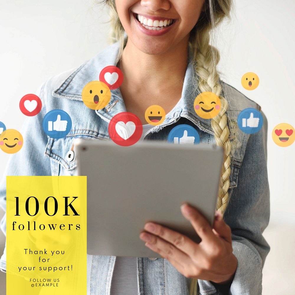 100k followers Instagram post template, editable text