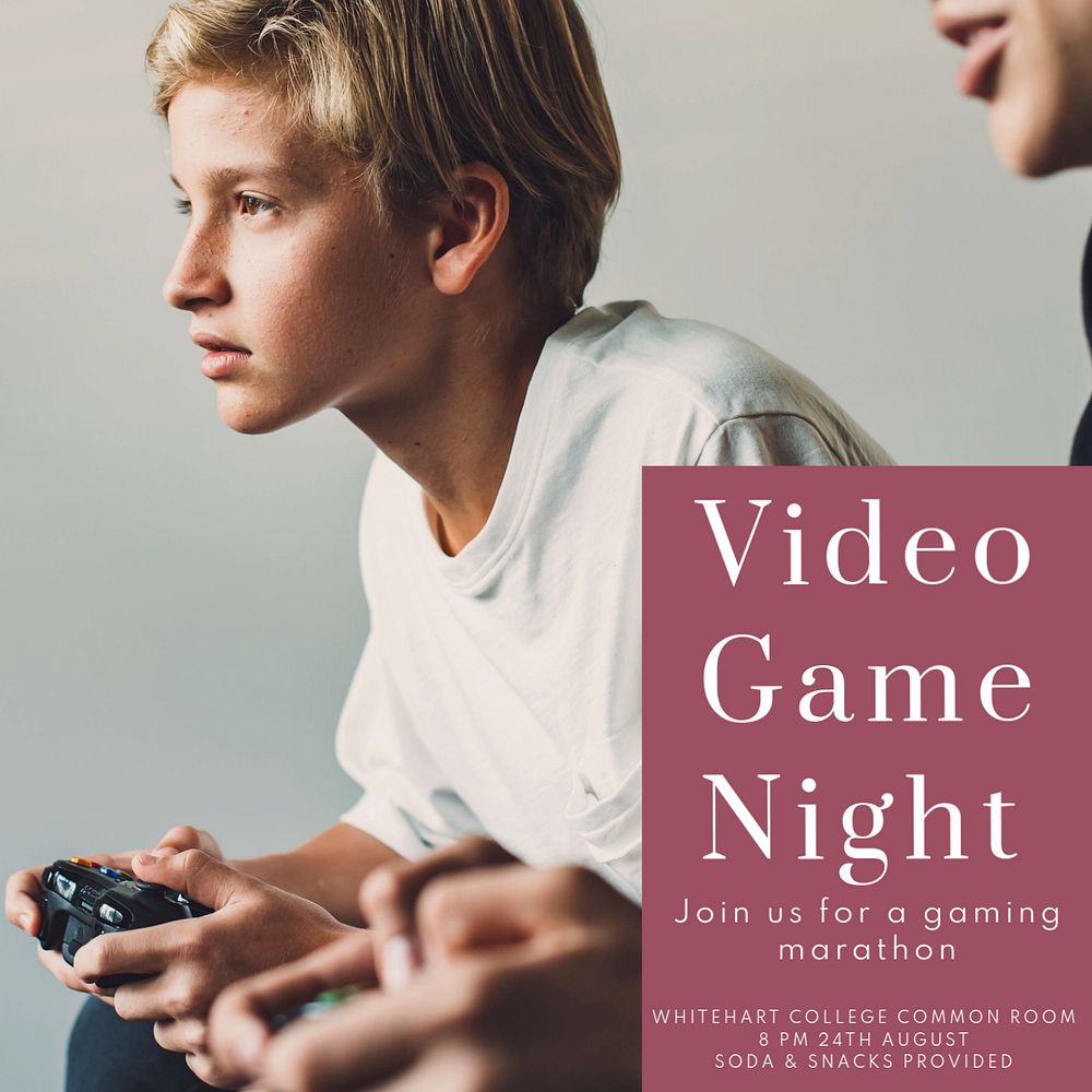 Video game night Instagram post template, editable text