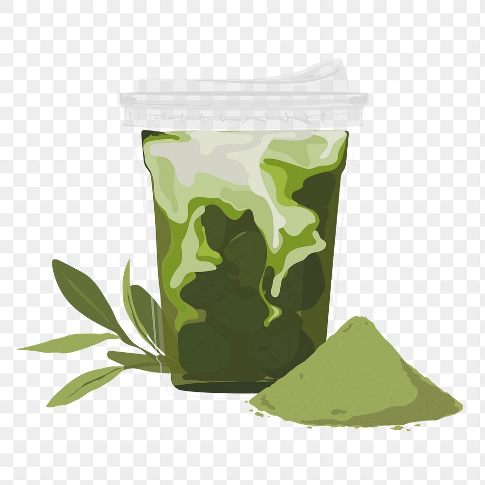 Matcha green tea png element, editable morning drink design