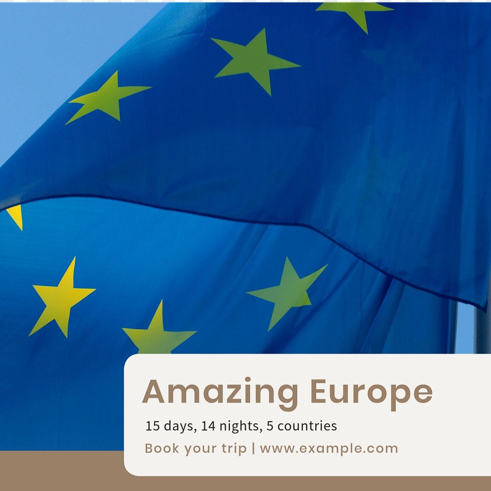 Europe trip  Instagram post template, editable text