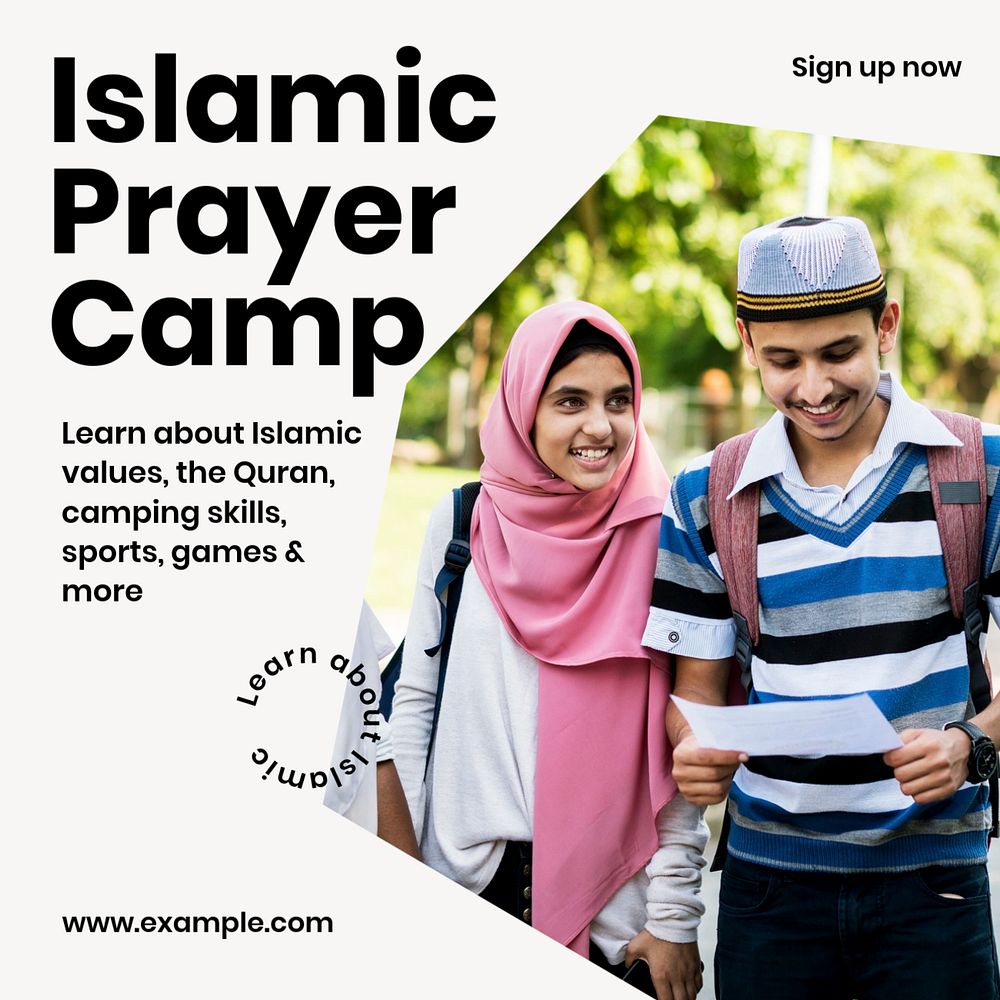 Islamic prayer camp Instagram post template, editable text