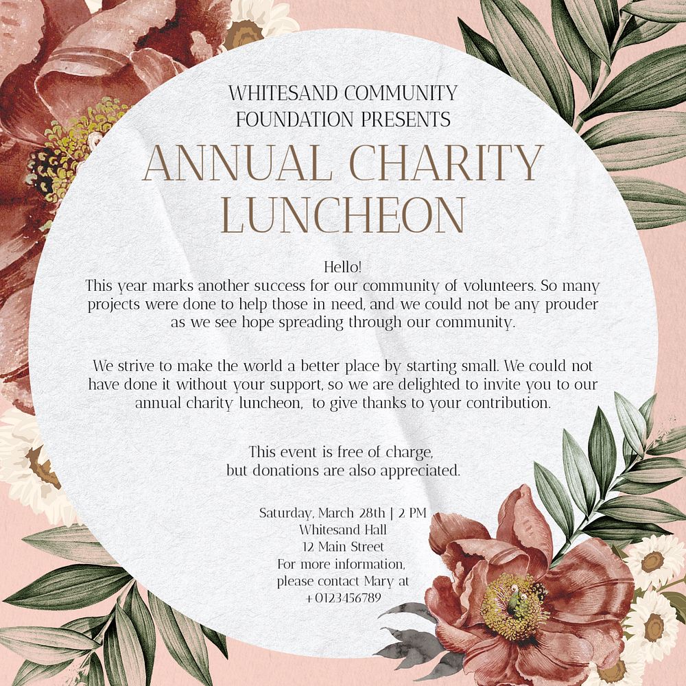 Annual charity luncheon Instagram post template, editable text