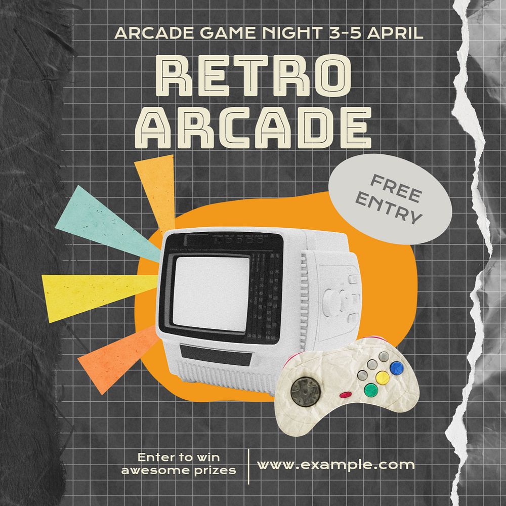 Retro Arcade Instagram post template, editable text