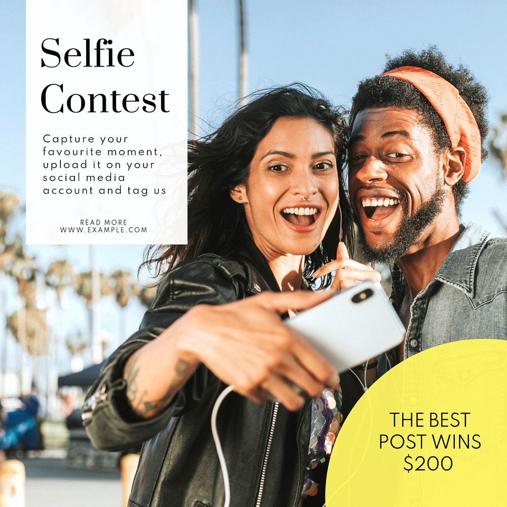 Selfie contest Instagram post template, editable text