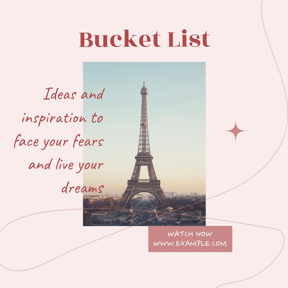 Bucket list Instagram post template, editable text