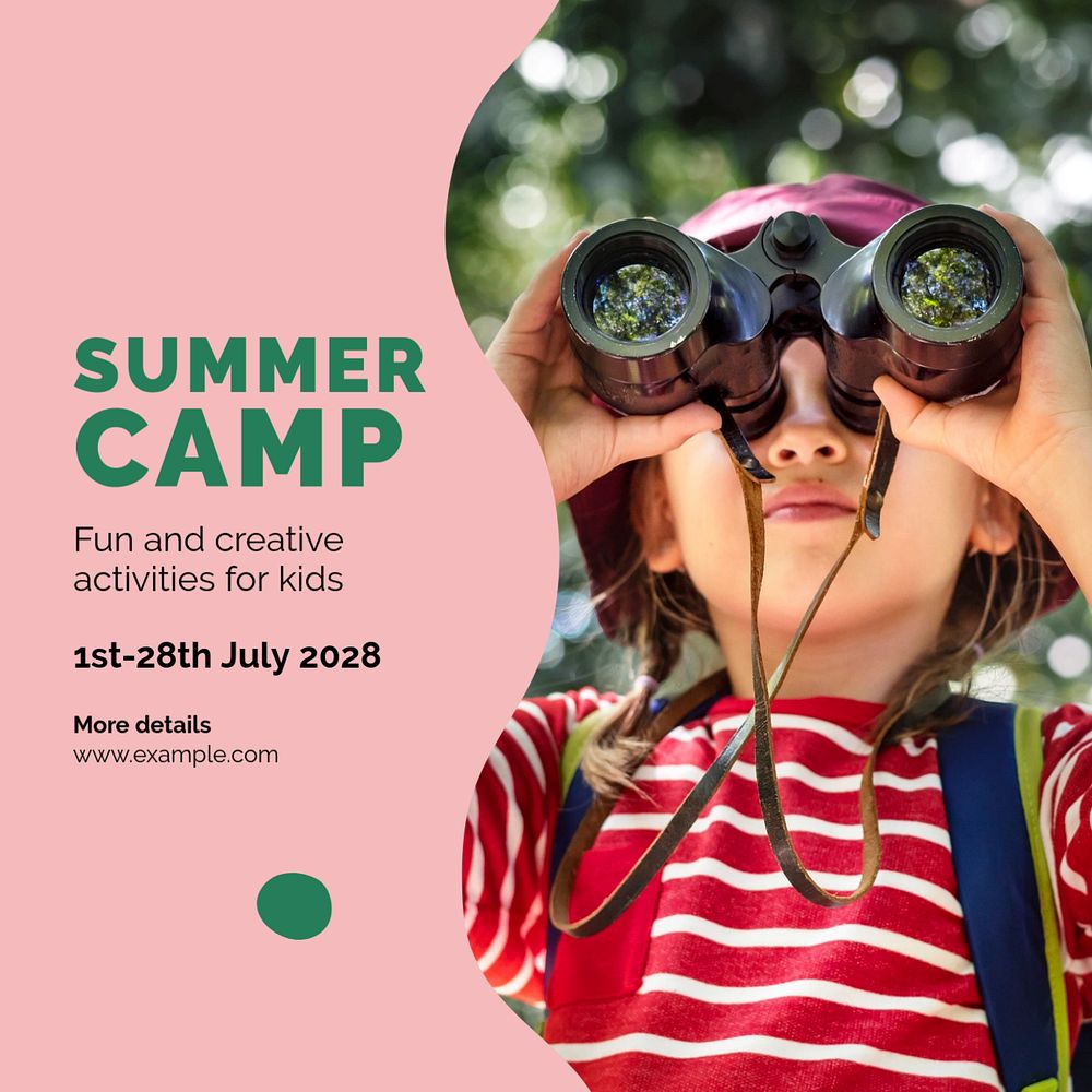 Summer camp Instagram post template, editable text