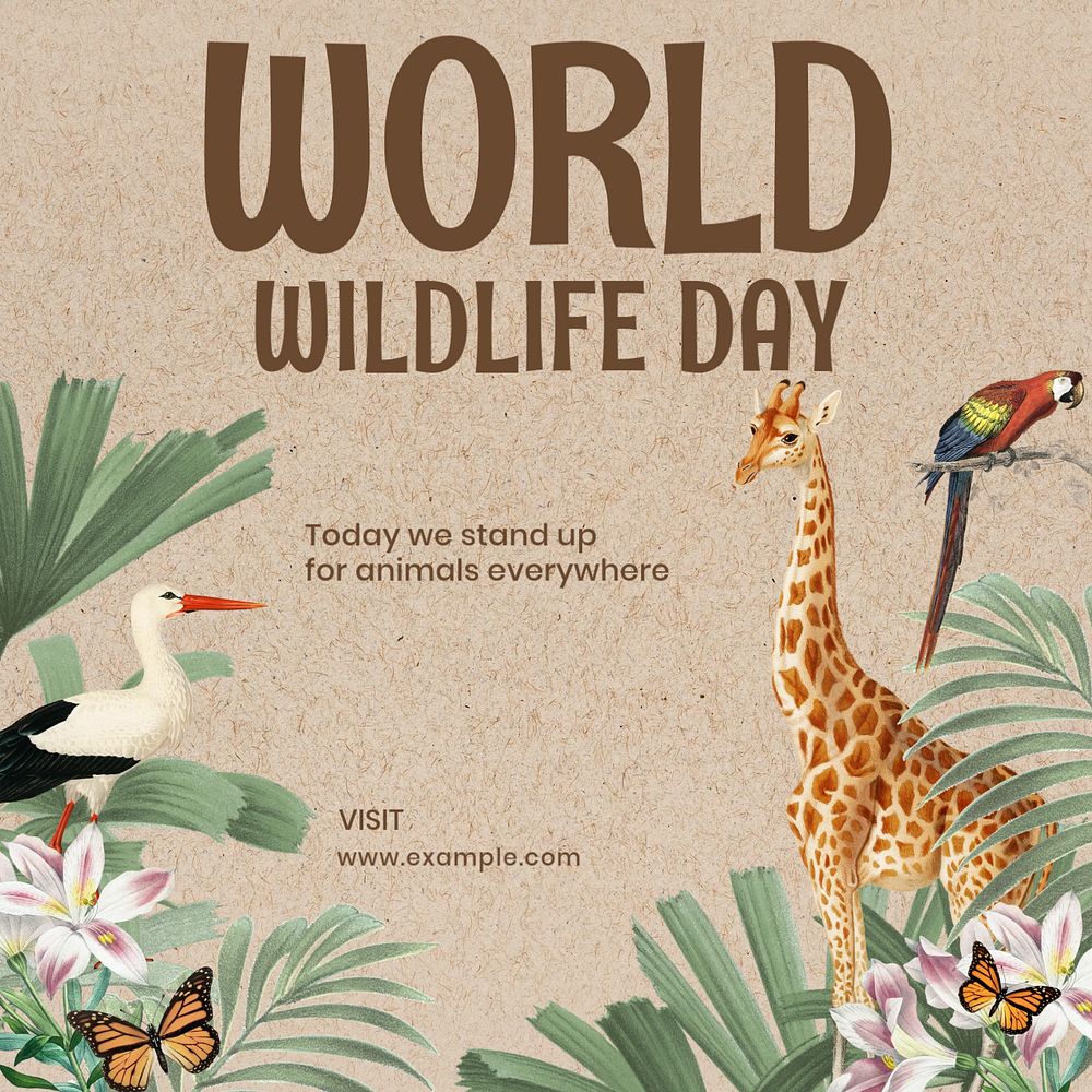 World wildlife day Instagram post template, editable text