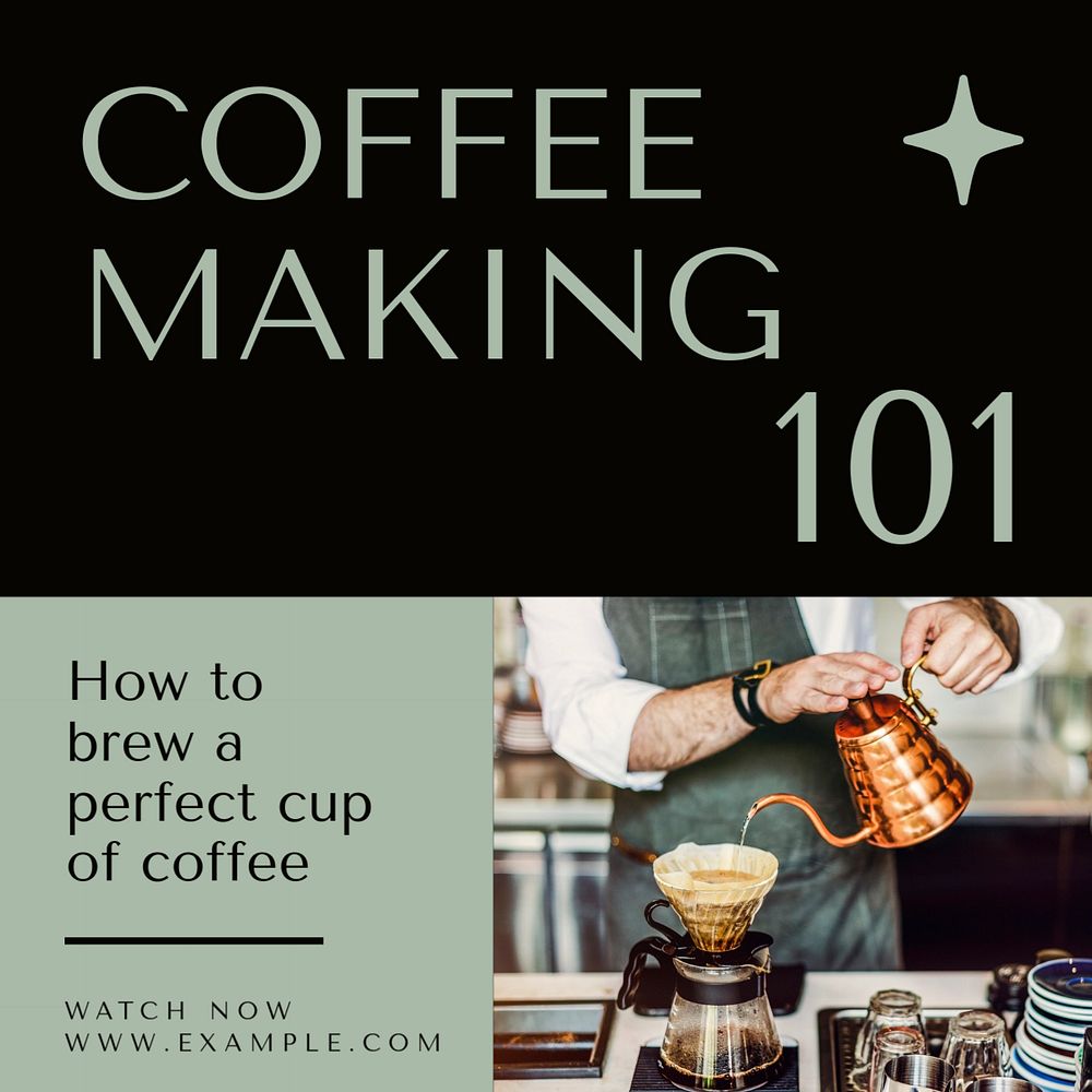 Coffee making 101 Instagram post template, editable text