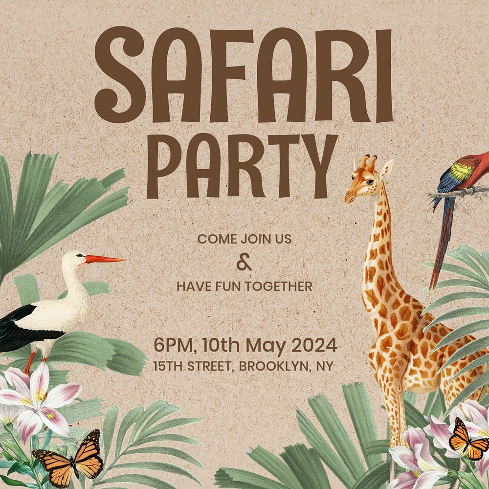 Safari party Instagram post template, editable text