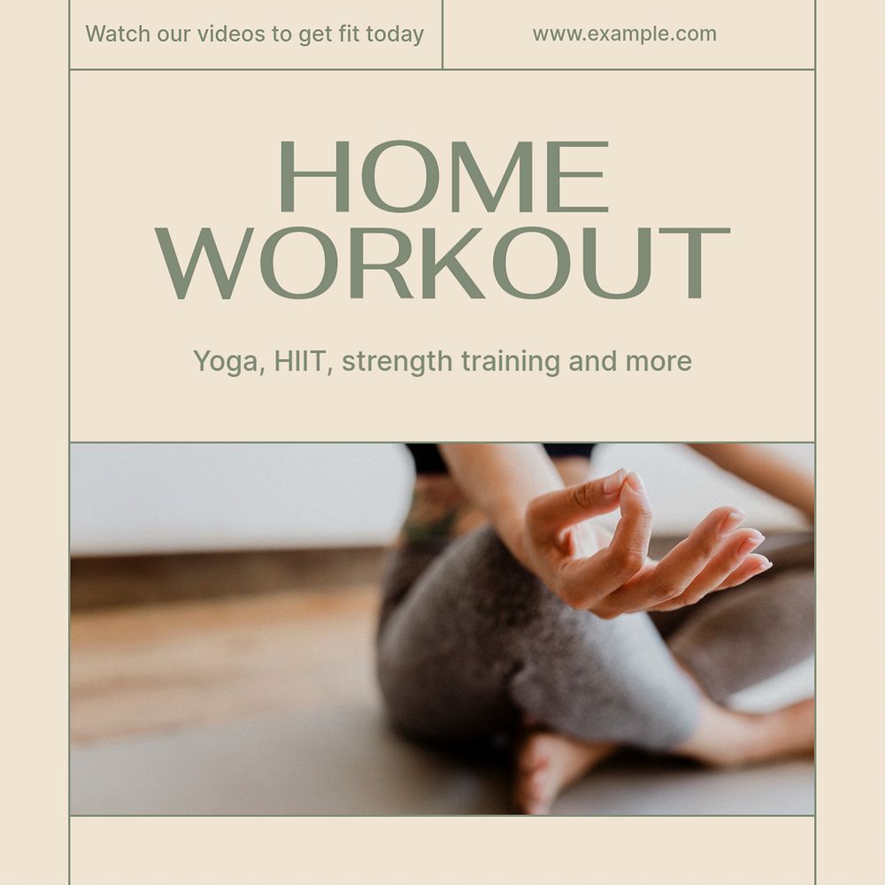 Home workout videos Instagram post template, editable text