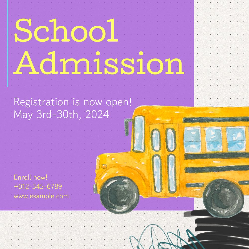 School admission Instagram post template, editable text