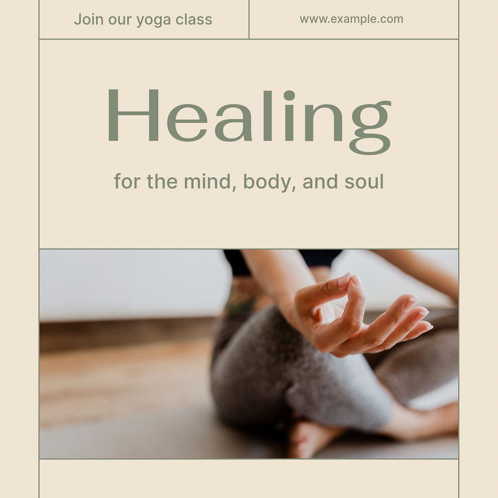 Healing, yoga class Instagram post template, editable text