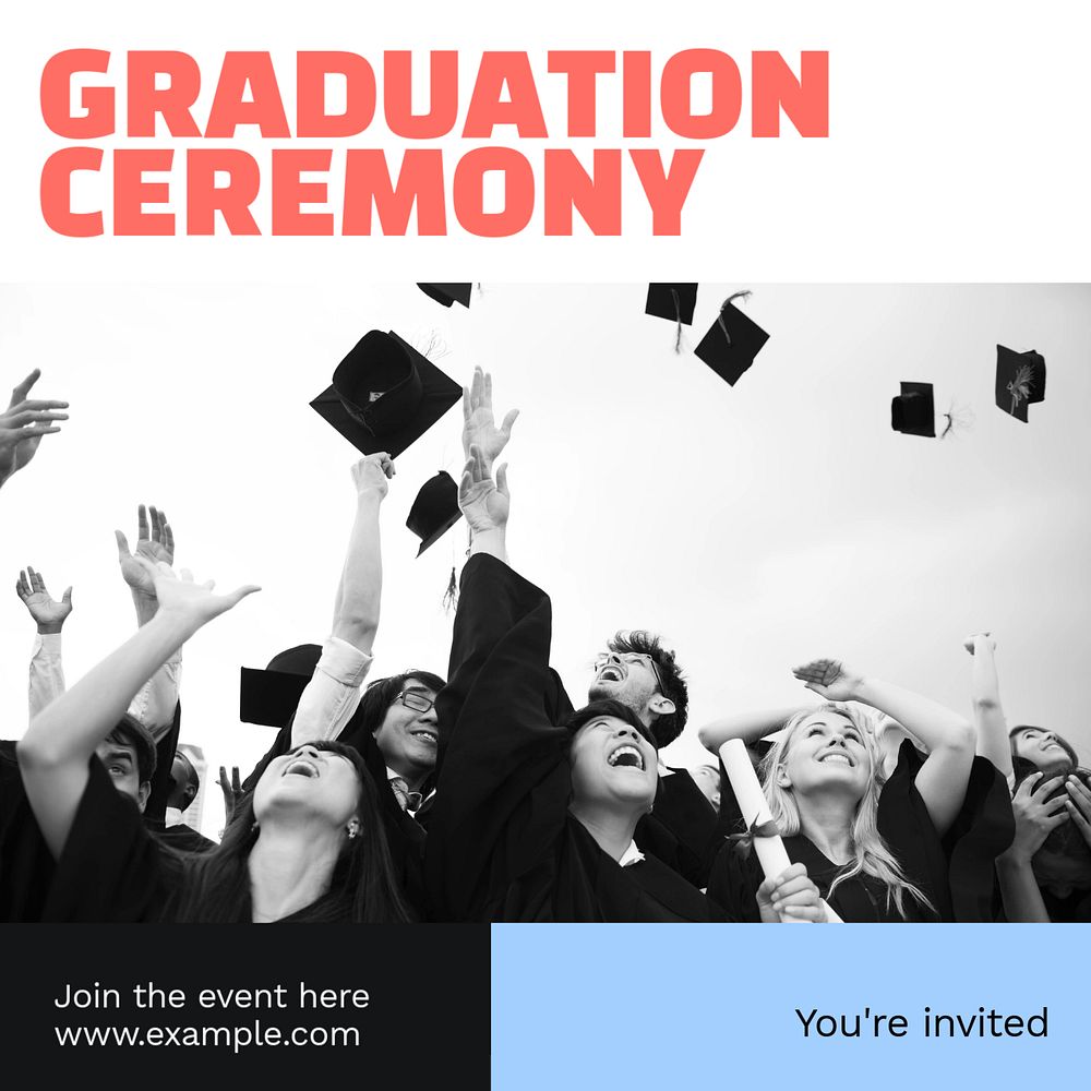 Graduation ceremony Instagram post template, editable text