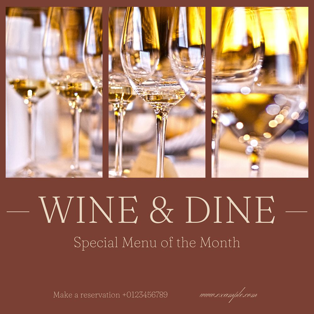 Wine & dine Instagram post template, editable text