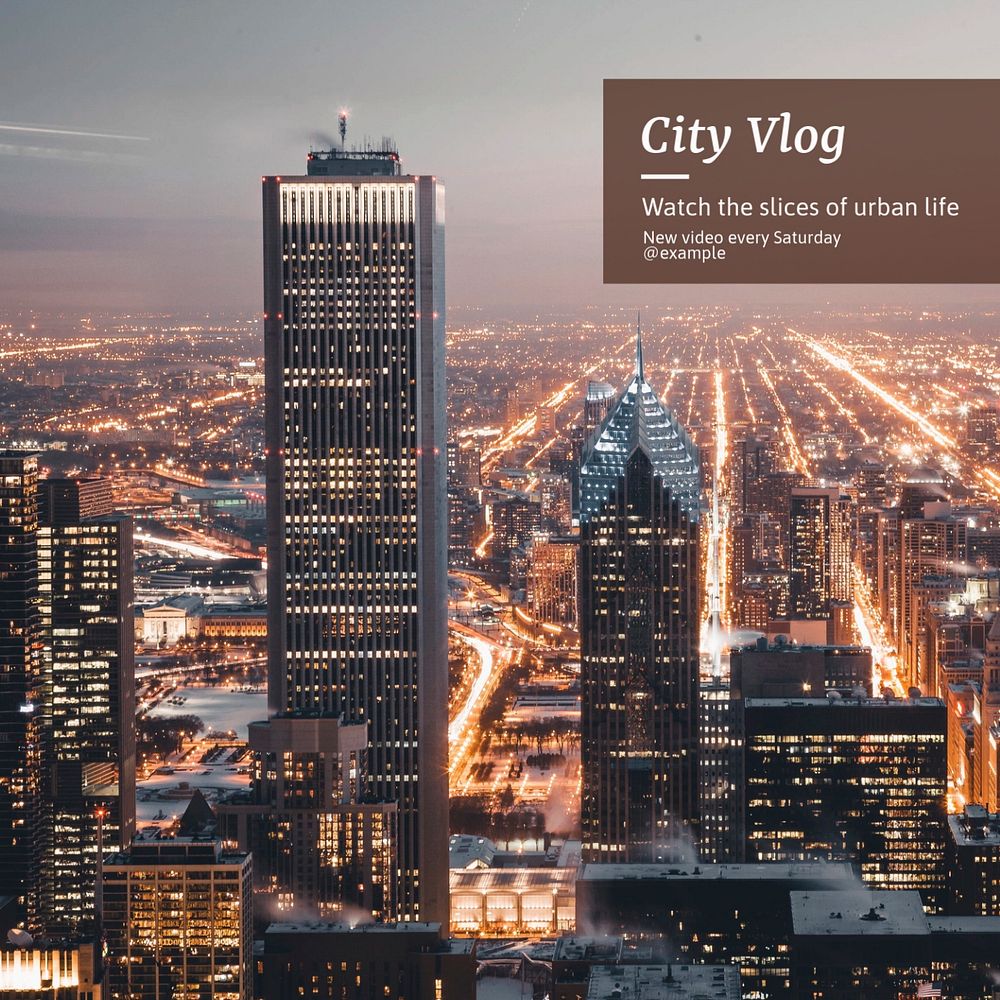 City vlog Instagram post template, editable text