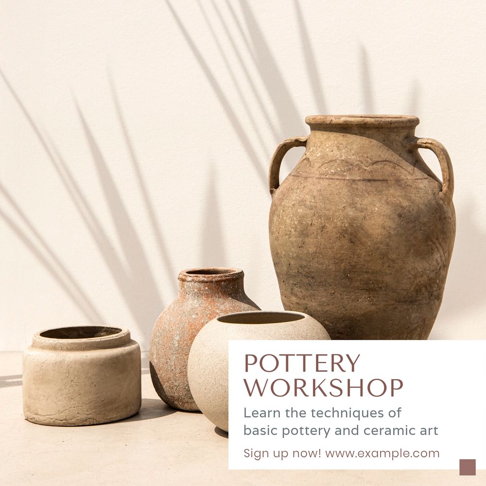 Pottery workshop Instagram post template, editable text