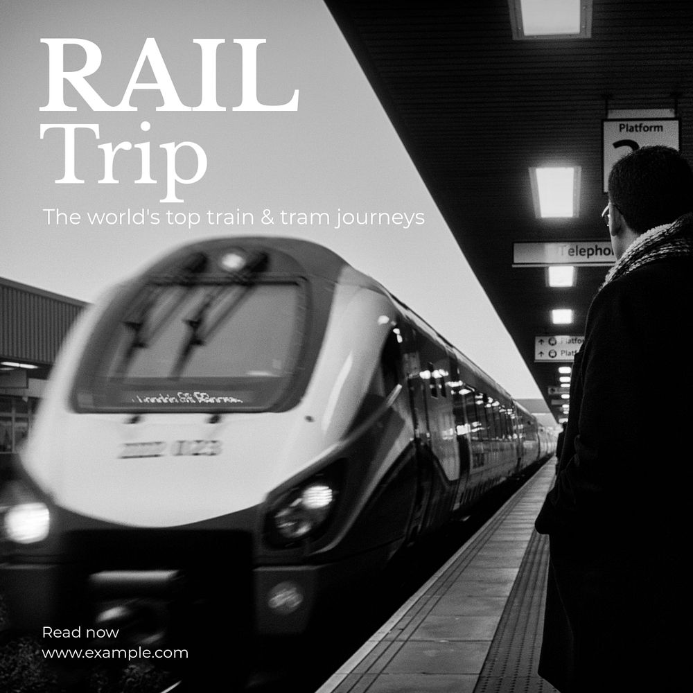 Rail trip Instagram post template, editable text