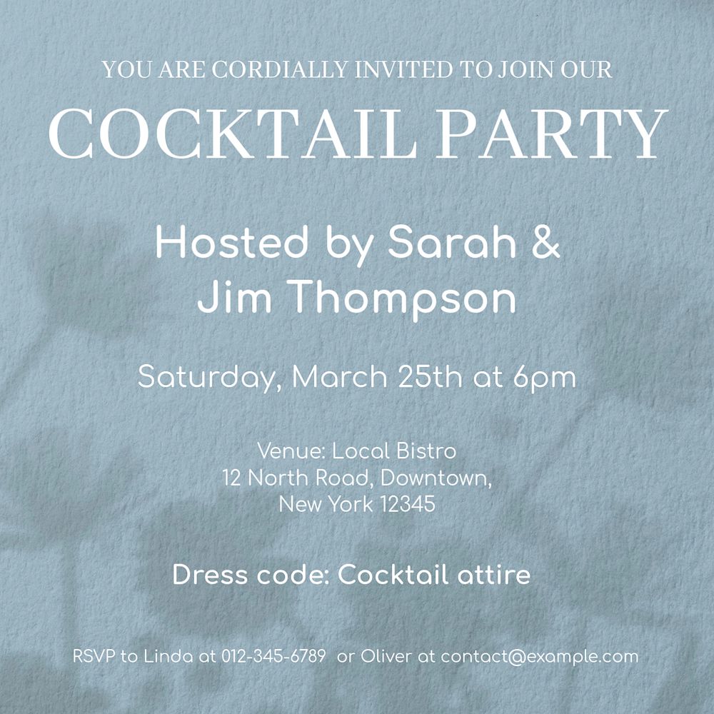 Cocktail party invitation Instagram post template, editable text