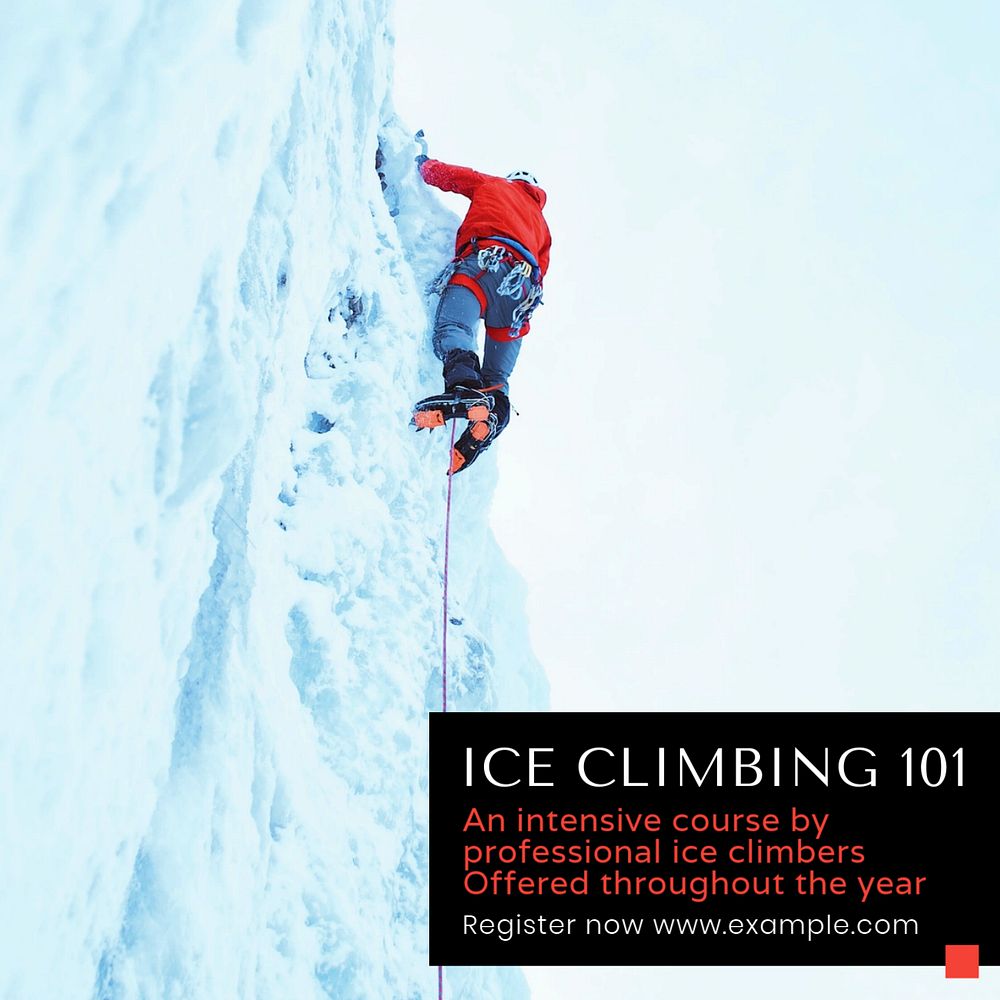 Ice climbing course Instagram post template, editable text