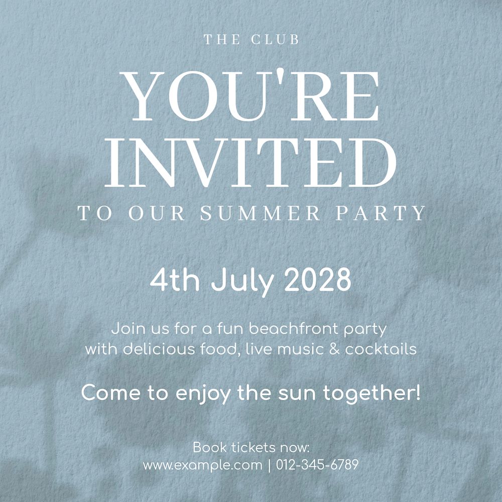 Summer party invitation Instagram post template, editable text