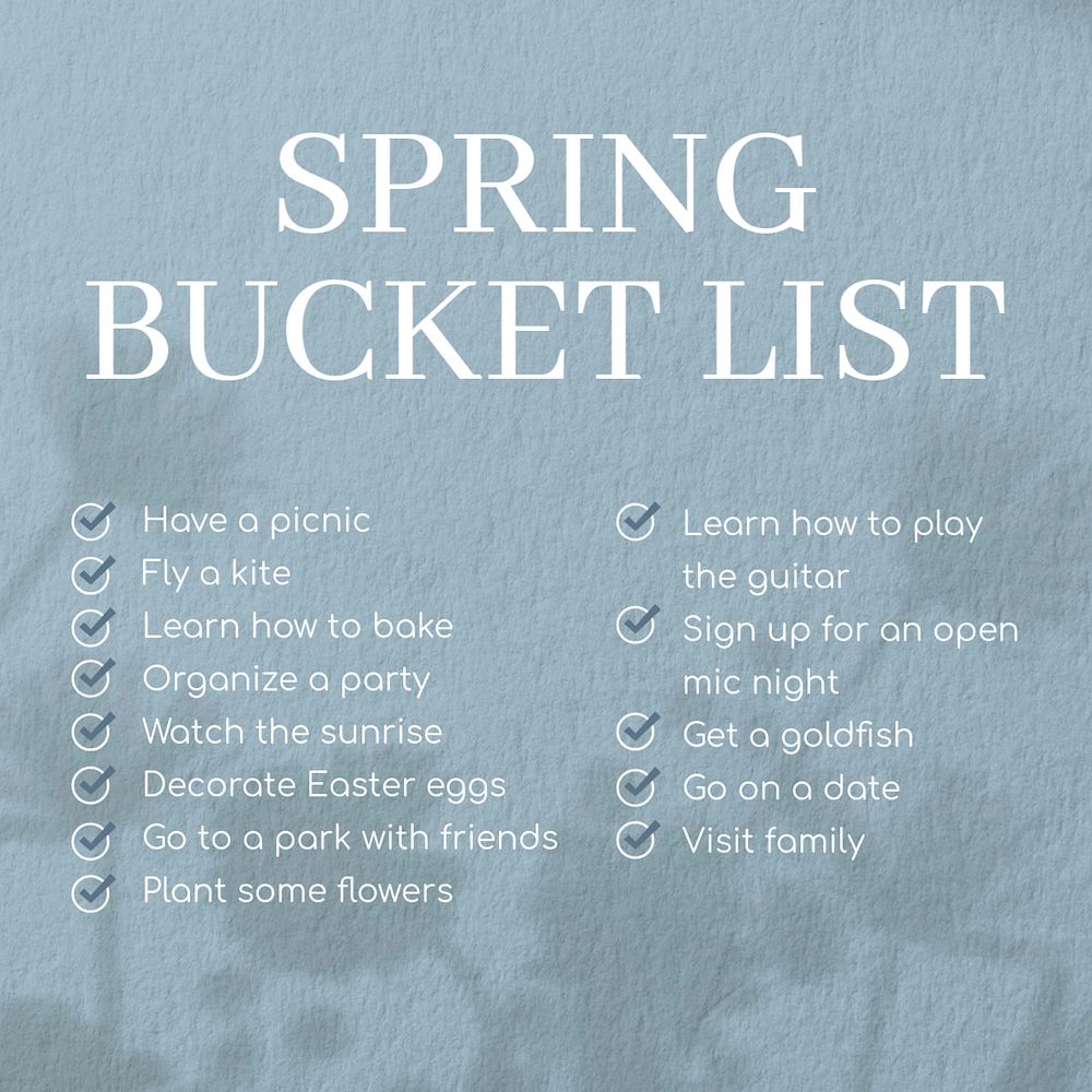 Spring bucket list Instagram post template, editable text