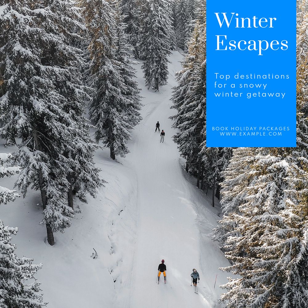 Winter getaway Instagram post template, editable text