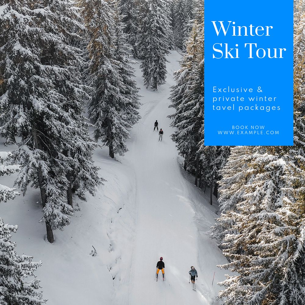 Ski tour Instagram post template, editable text