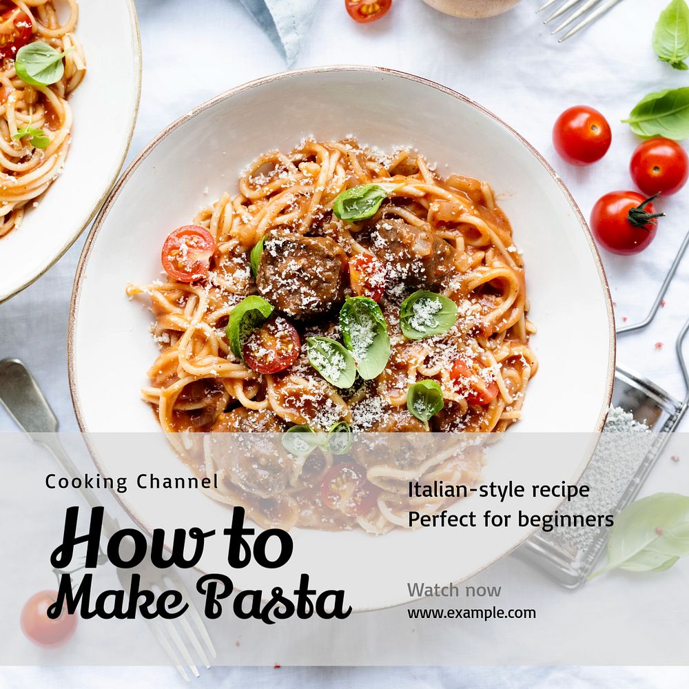 Pasta recipe Instagram post template, editable text