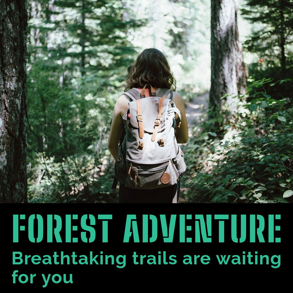 Forest adventure Instagram post template, editable text