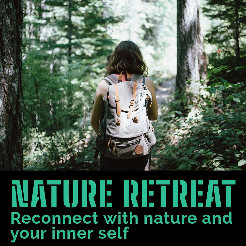 Nature retreat Instagram post template, editable text