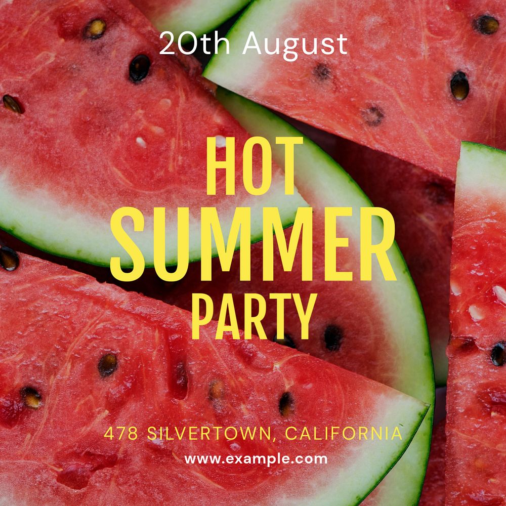 Hot summer party Instagram post template, editable text