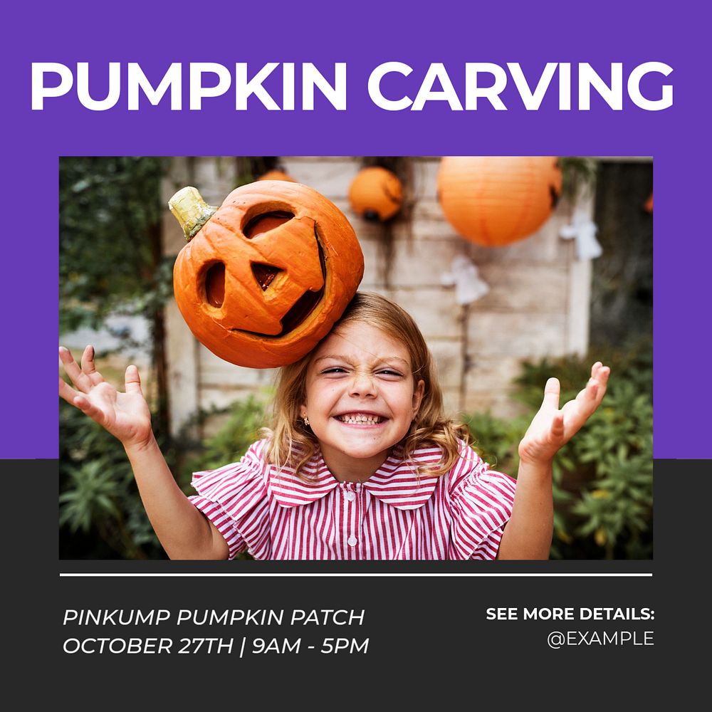 Pumpkin carving Instagram post template, editable text