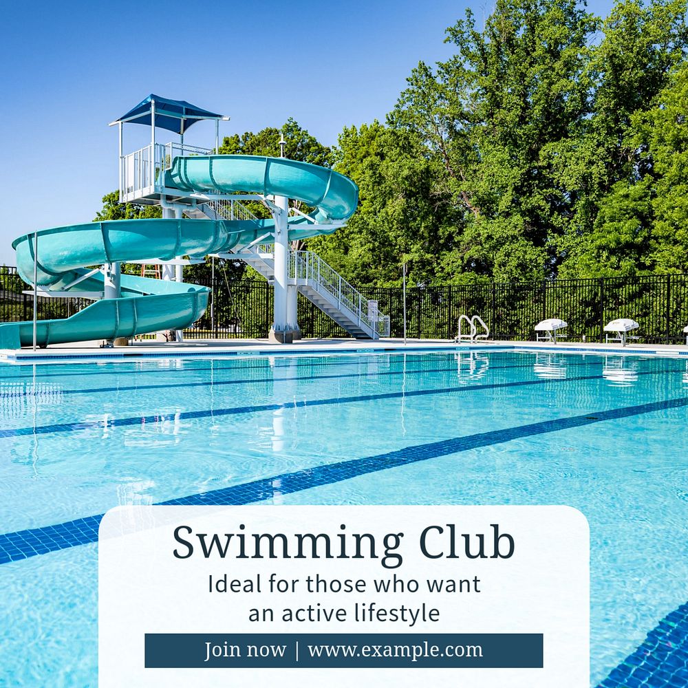 Swimming club Instagram post template, editable text