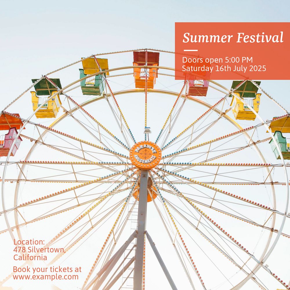 Summer festival & event Instagram post template, editable text