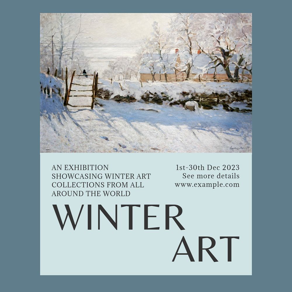 Winter art exhibition Instagram post template, editable text