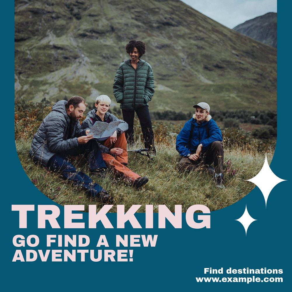 Trekking Instagram post template, editable text