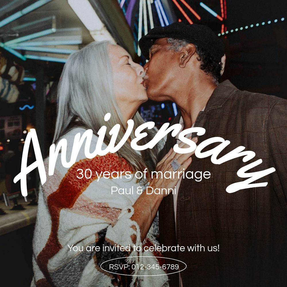 Marriage anniversary Instagram post template, editable text